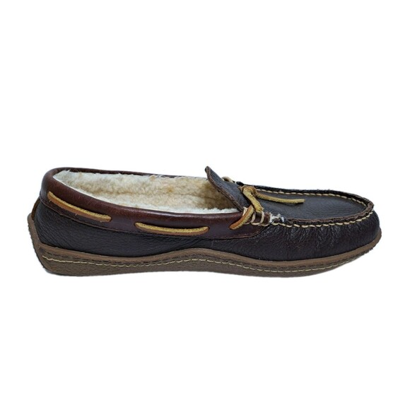 LL Bean Men\'s 8 Wicked Good Leather Shearling Moccasin Brown Slippers main image 4